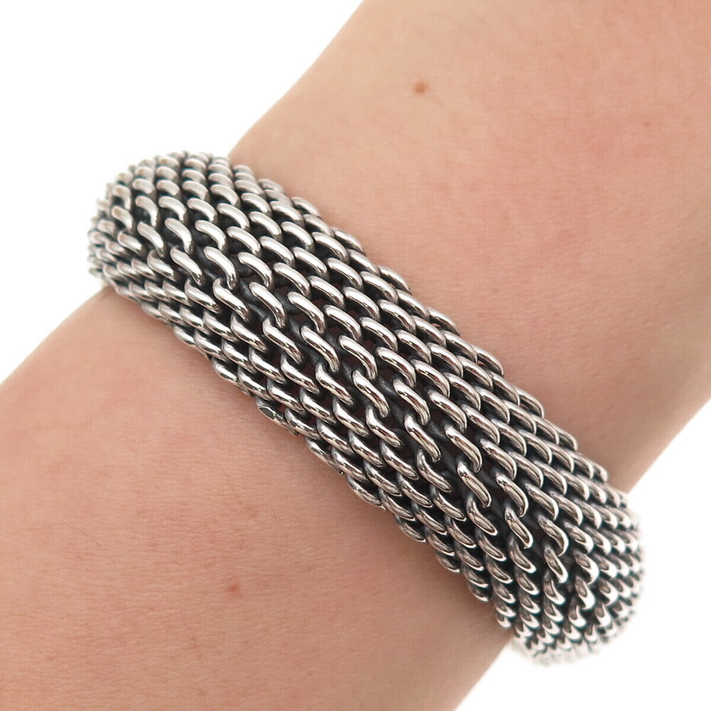 Tiffany & Co. Sterling Silver Vintage Somerset Mesh Heavy 55.9g Bracelet 7.5"